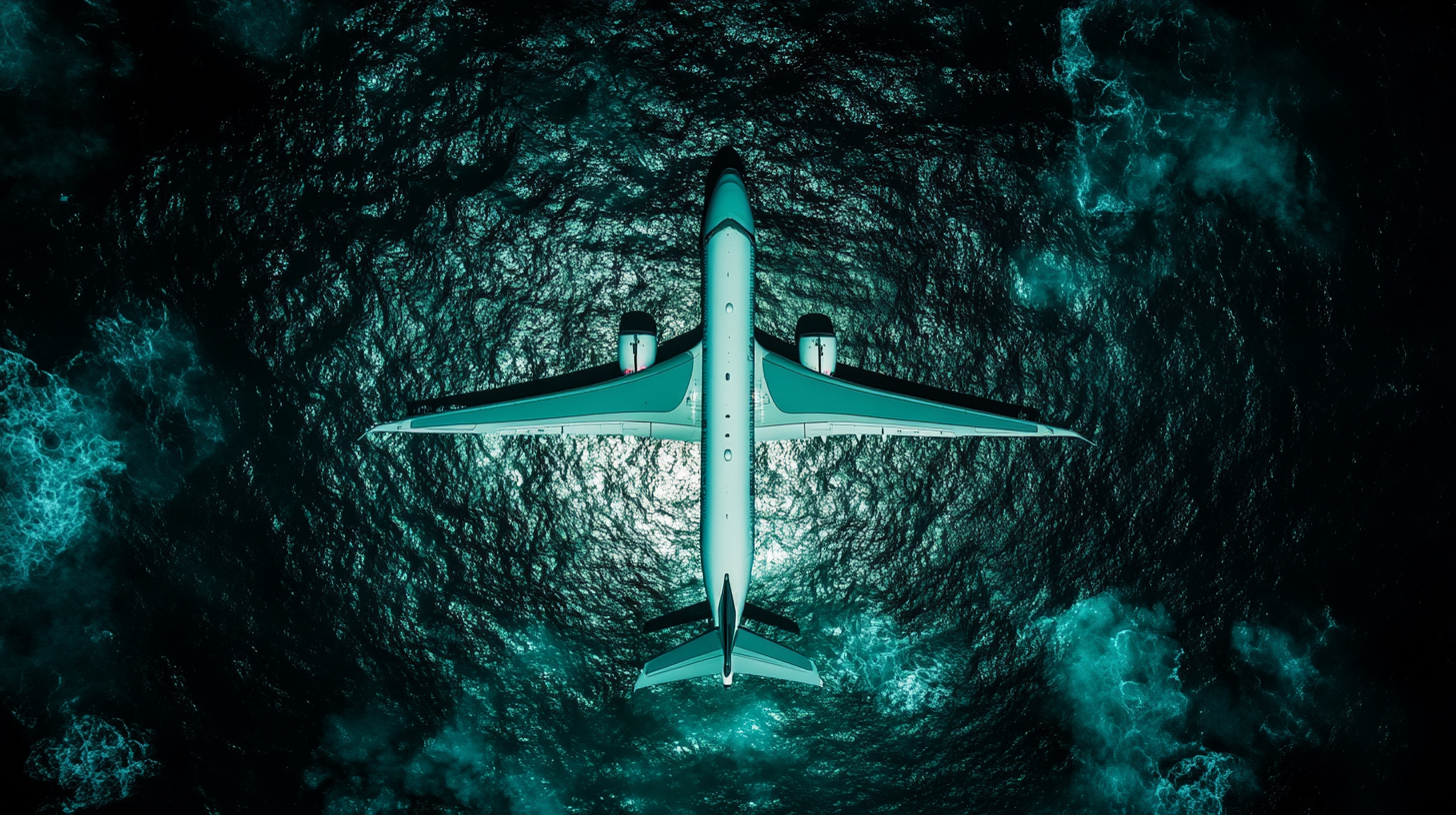 A350 flying over ocean with navigation charts