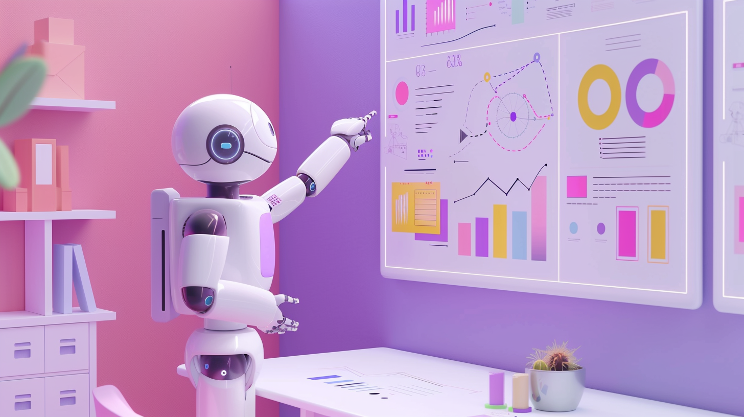 AI Robot Presents Educational Infographic in Classroom