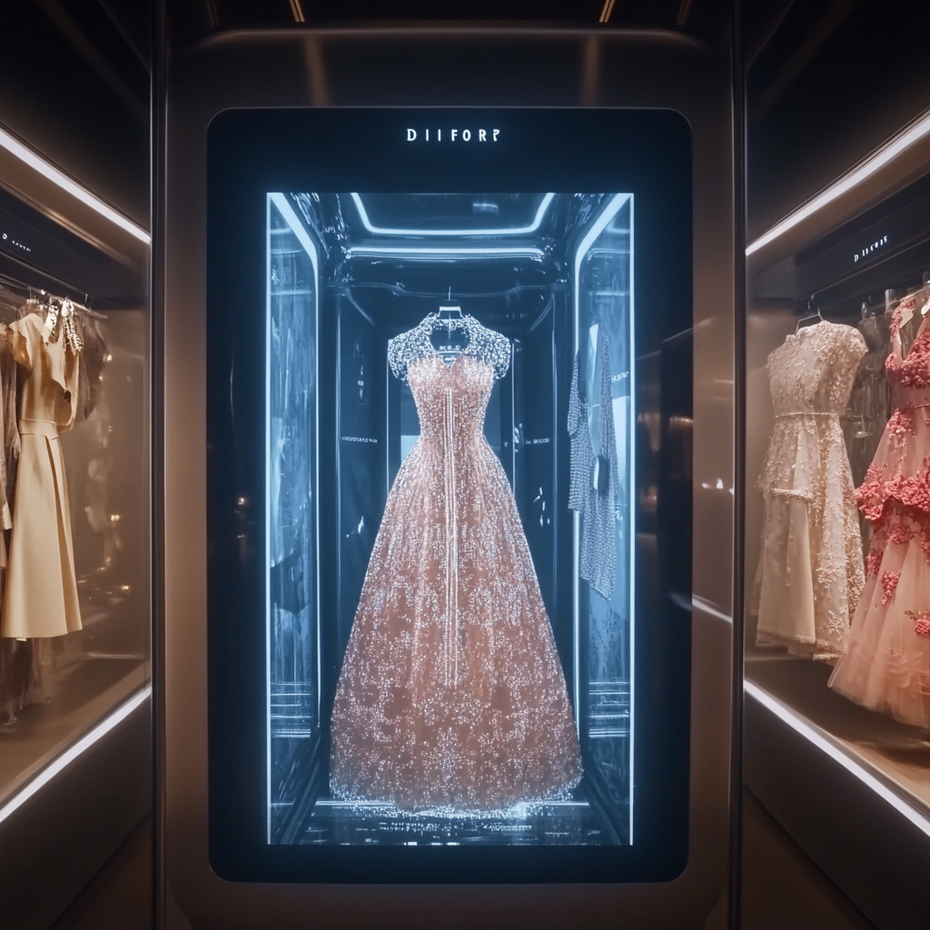 AI camera creates personalized Dior outfit in closet.