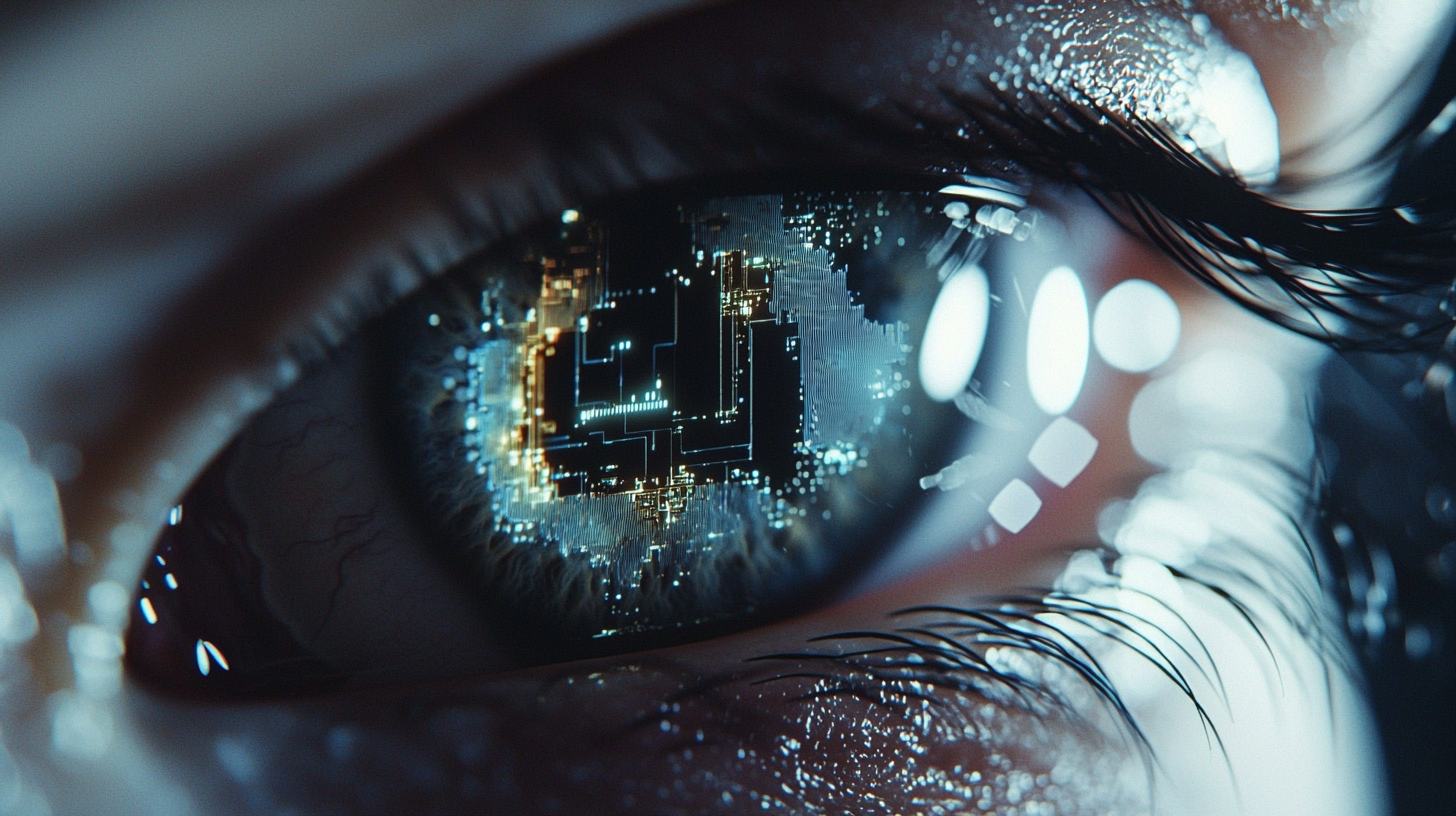 AI eye shows technology symbols for machine learning