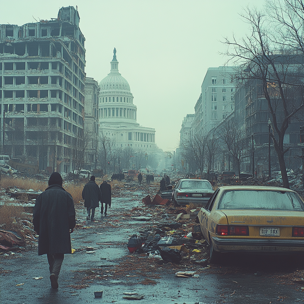 Abandoned streets of Washington D.C. during economic collapse.