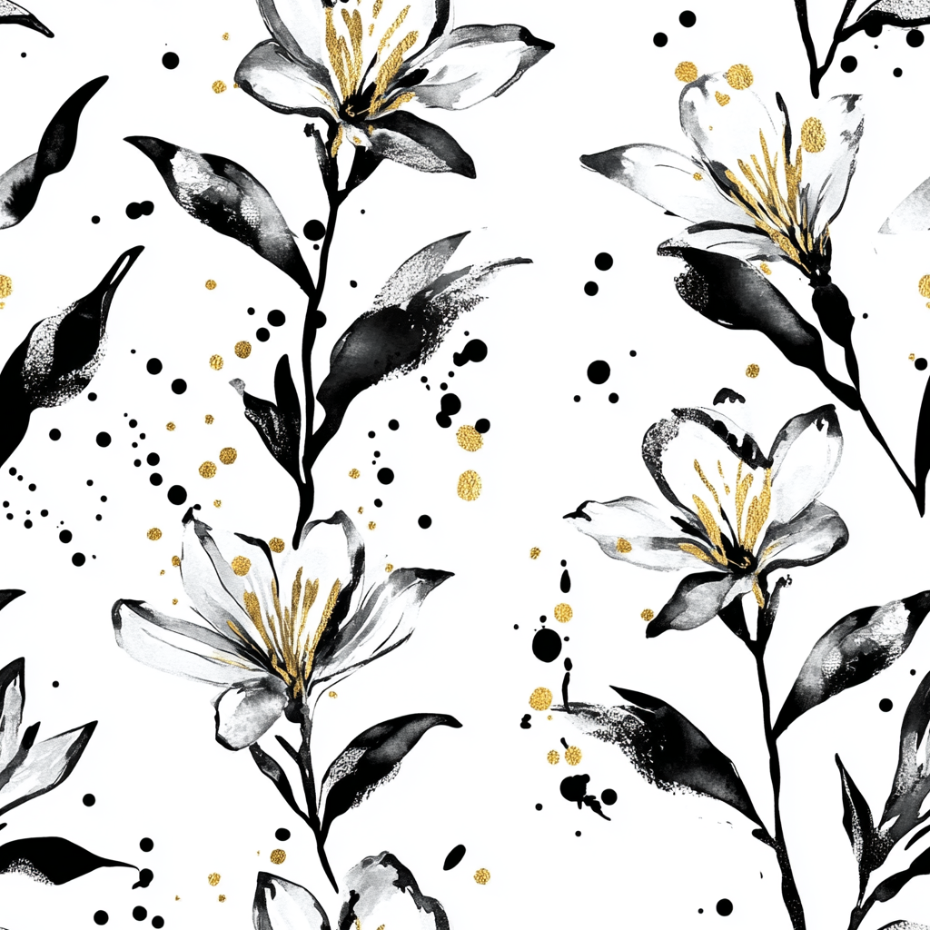 Abstract Alstroemeria Pattern with Gold Splashes