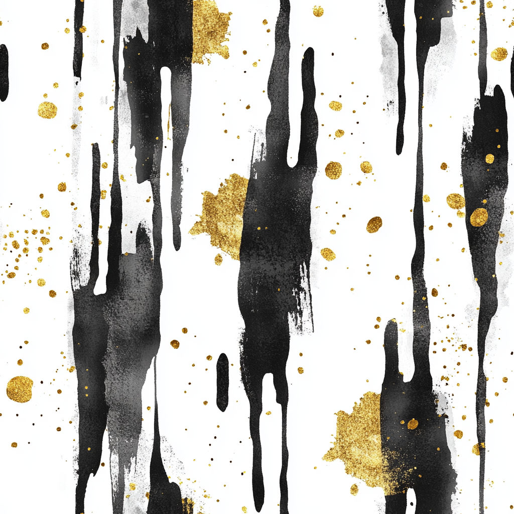 Abstract Black, White and Gold Paint Splatter Pattern