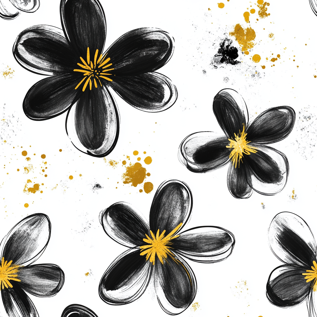 Abstract Boho Flowers Pattern with Gold Splashes