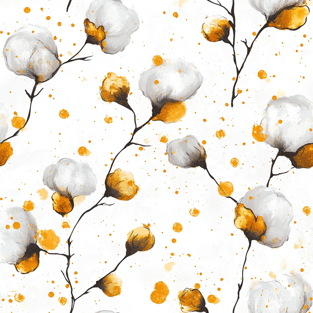 Abstract Cotton Pattern with Golden Splashes & Black Outline