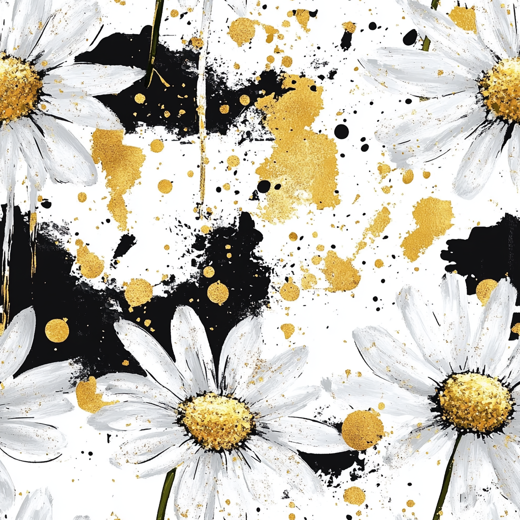 Abstract Daisy Pattern with Gold Splashes