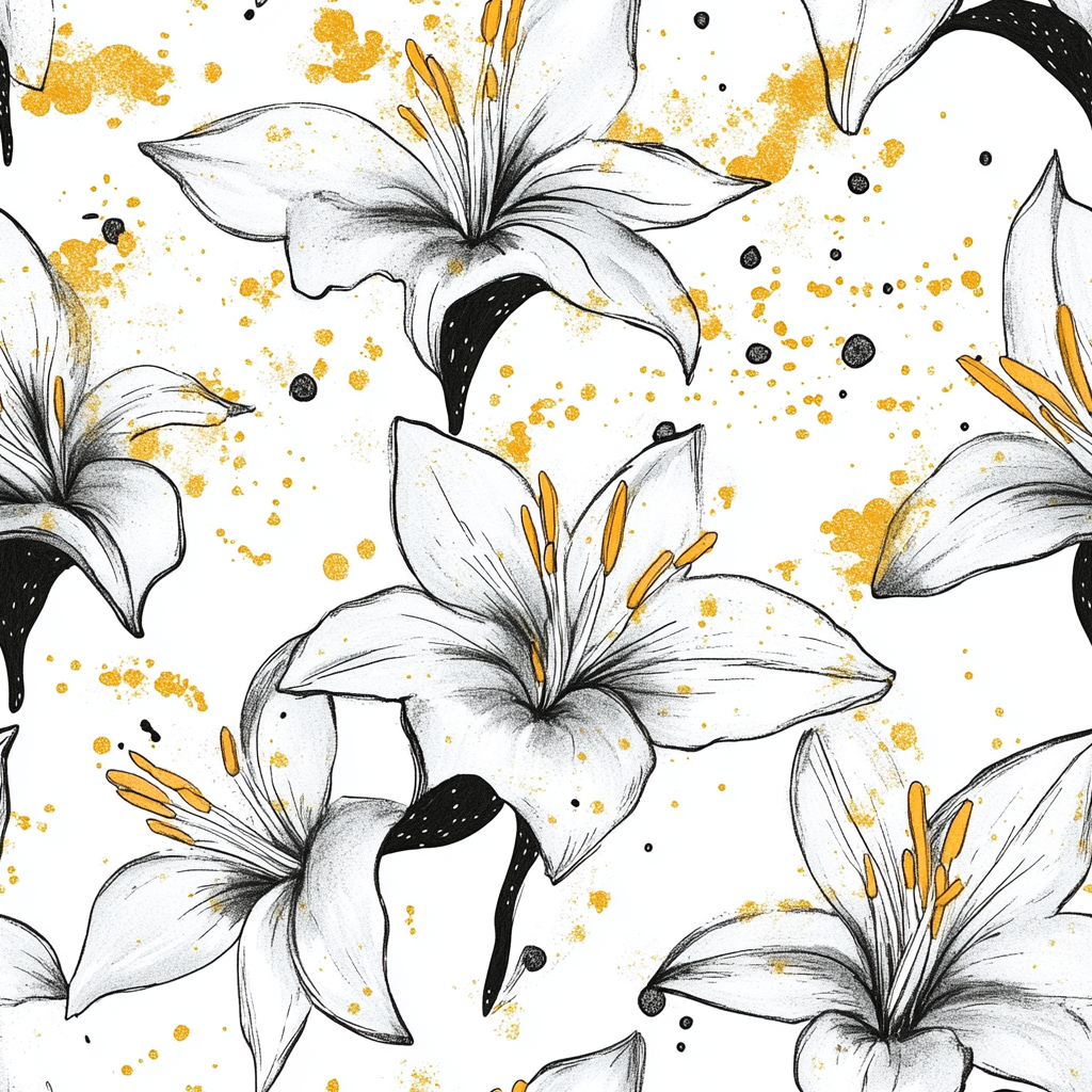 Abstract Lilies Pattern with Gold Splashes