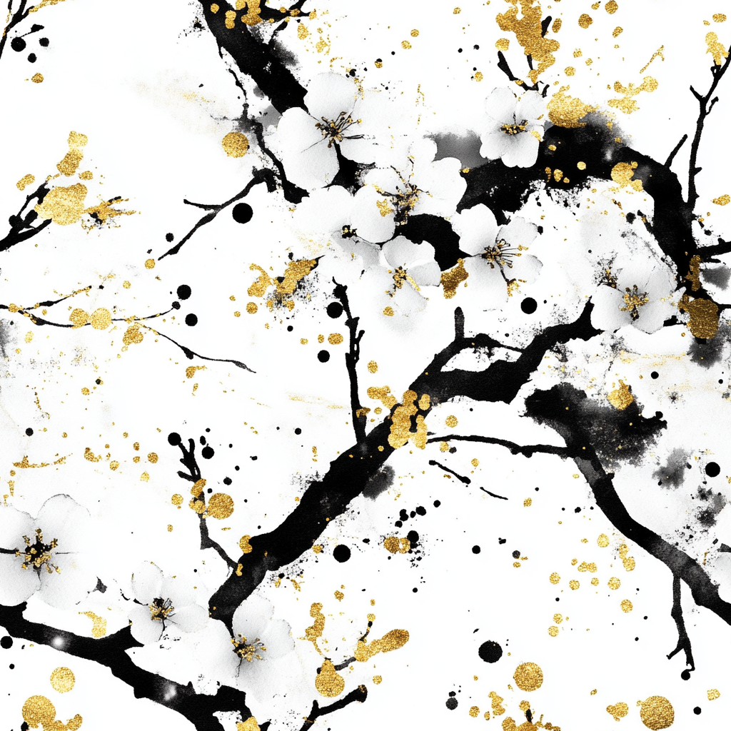 Abstract Sakura Pattern with Gold Splashes