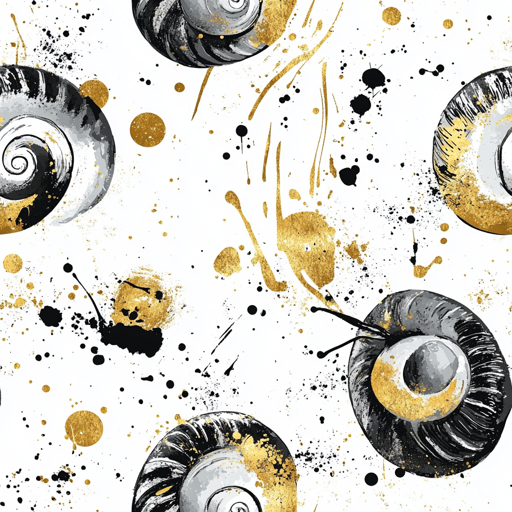 Abstract Snail Pattern with Gold Splashes