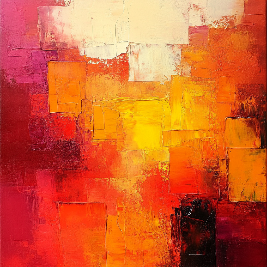Abstract oil painting for living room, warm colors.