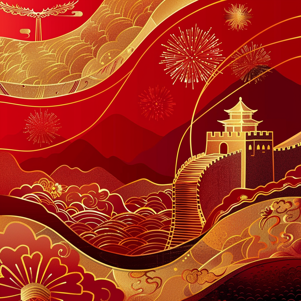 Abstract outline poster for China's National Day celebration.