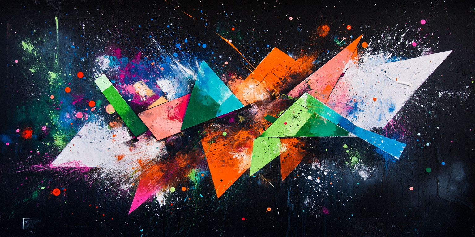 Abstract space artwork with colorful geometric shapes