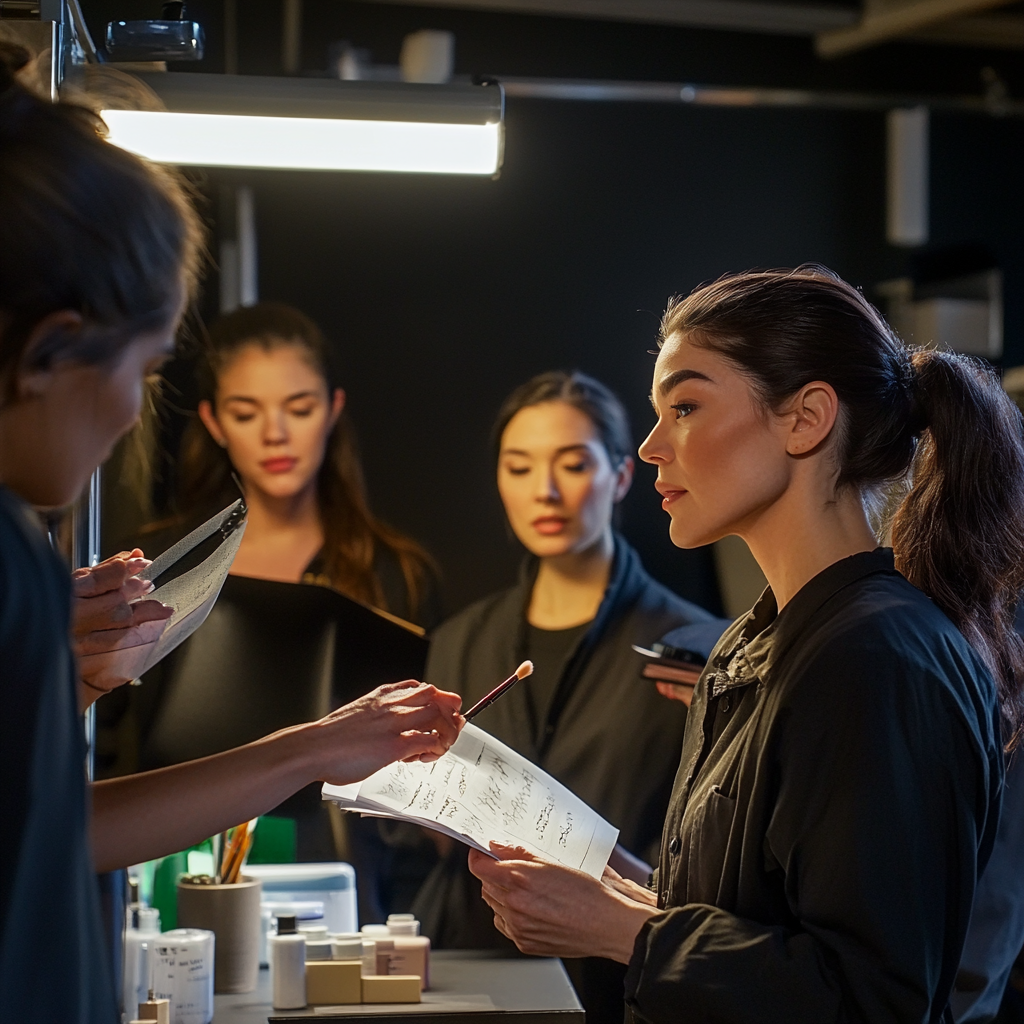 Actor in makeup room getting makeup done