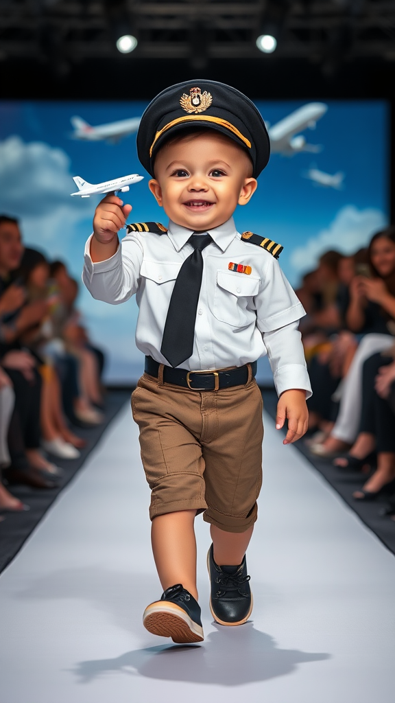 Adorable Baby Pilot Struts with Joyful Confidence!