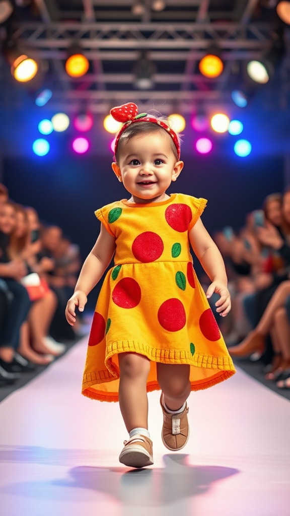 Adorable Baby in Pizza-Inspired Outfit Shines on Runway