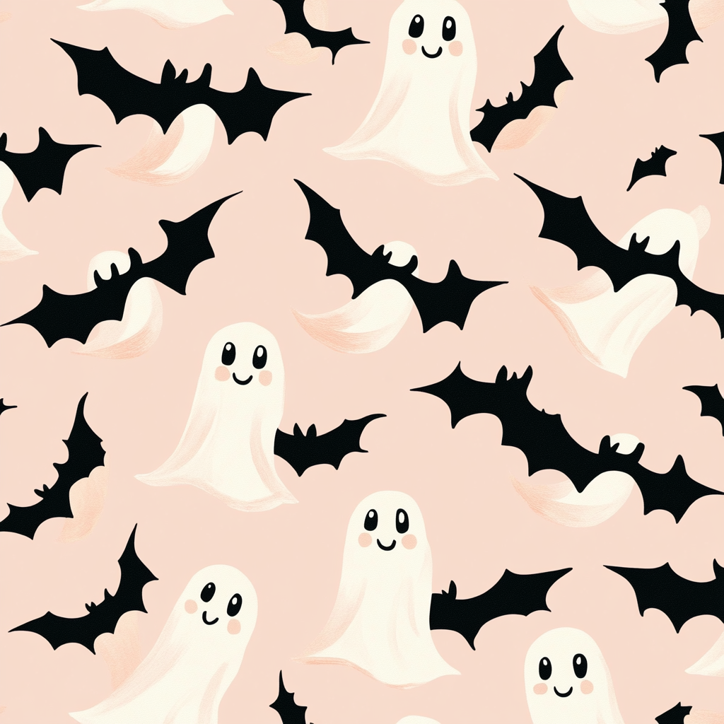 Adorable Halloween Pattern with Pink Background and Ghosts