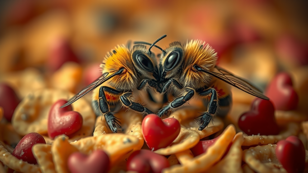 Adorable baby bees cuddling in nacho land.