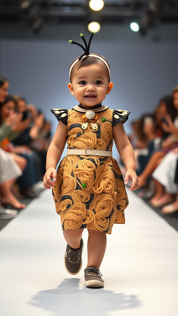 Adorable baby struts in ramen-inspired runway show.