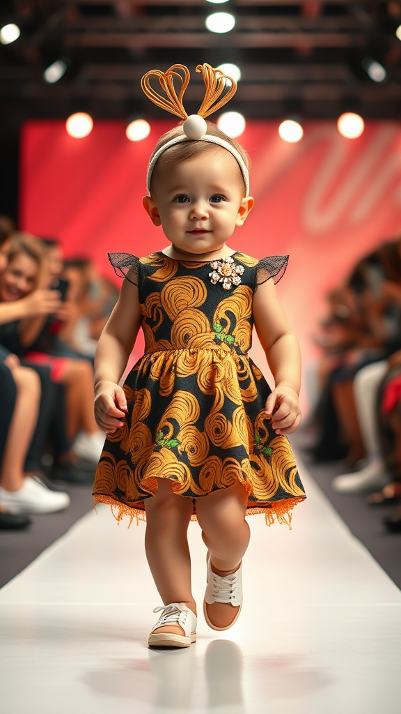 Adorable baby struts in ramen-themed fashion show.