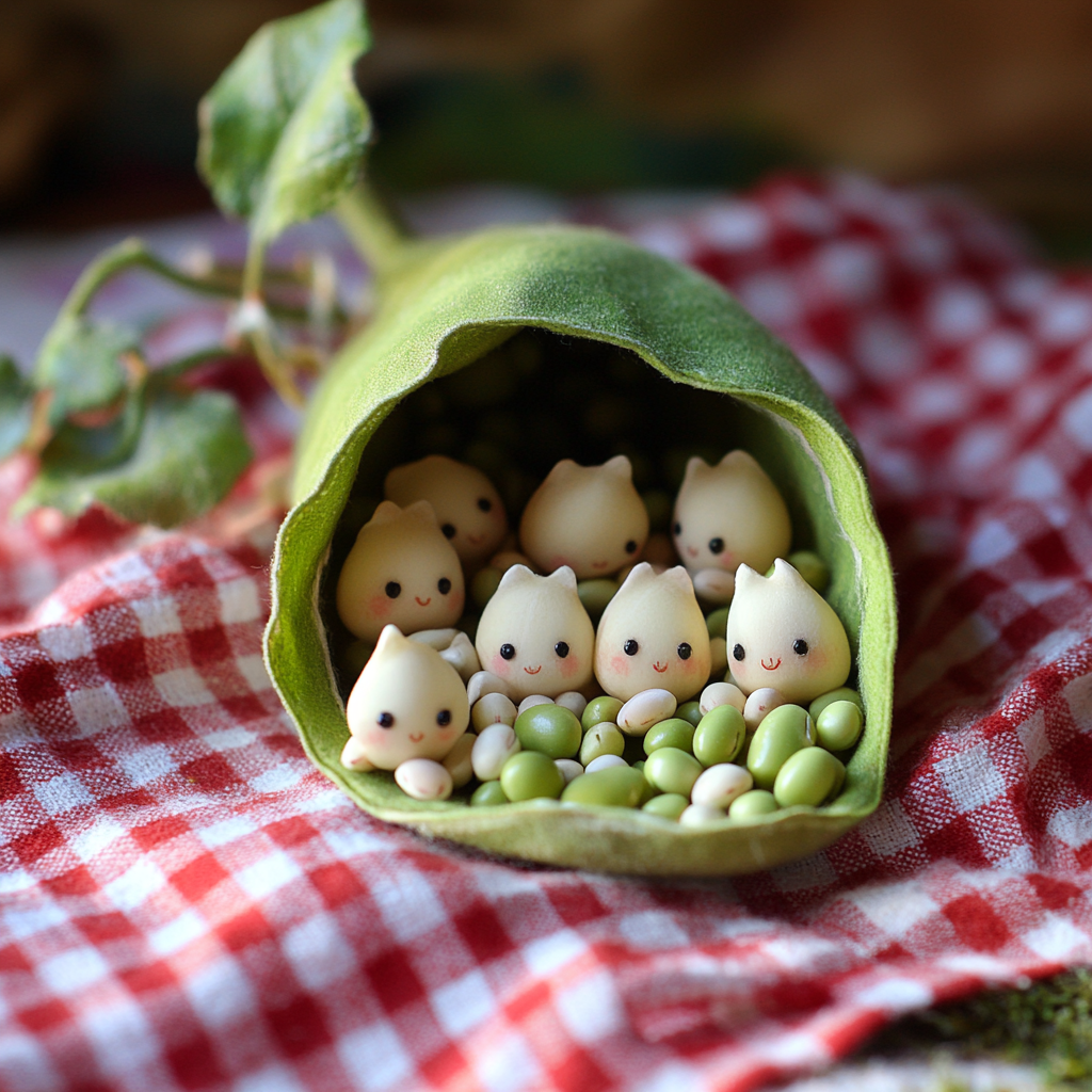 Adorable beans snuggled in green pod, cute photo-op