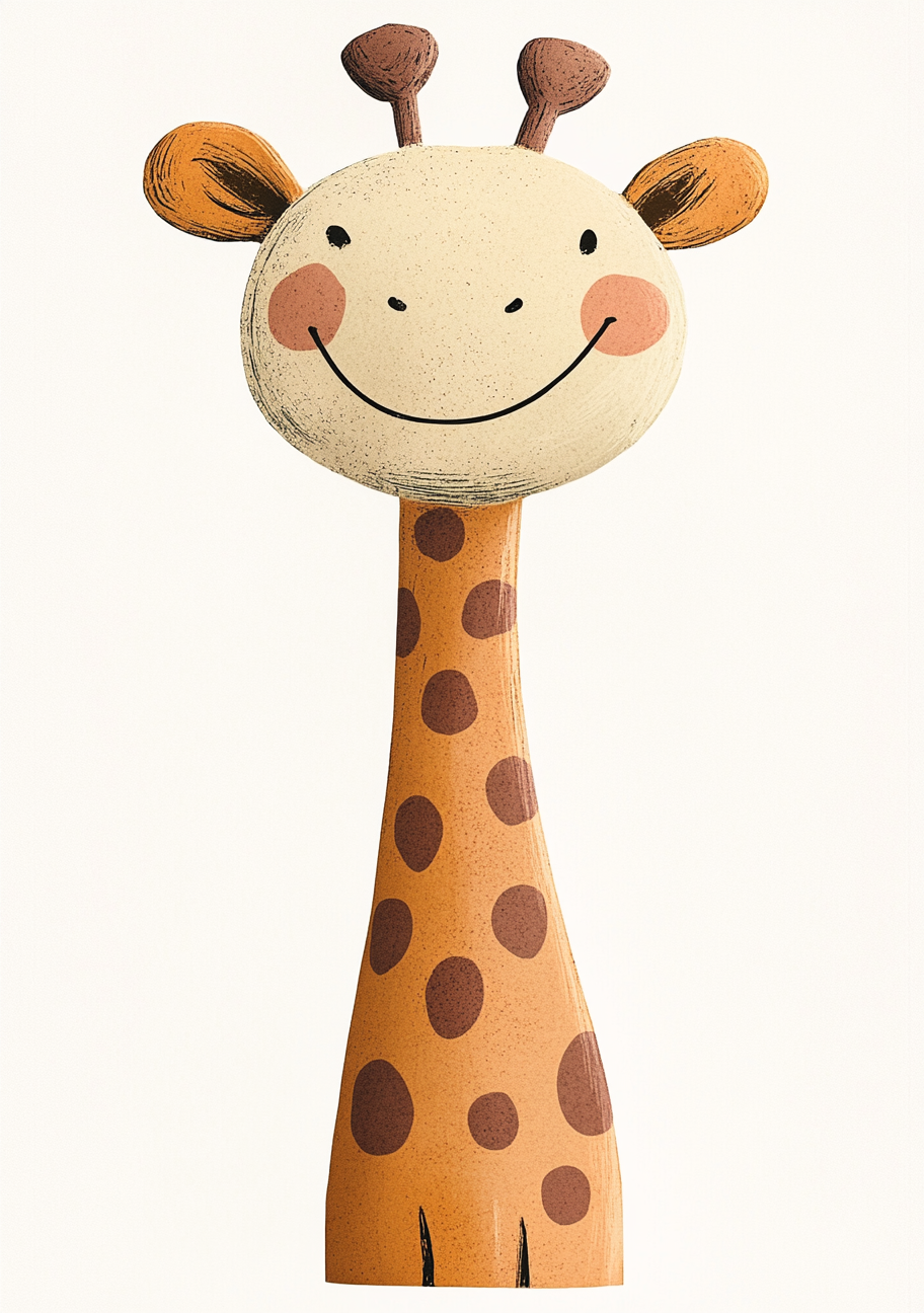 Adorable giraffe toy drawing by Klassen/Jeffers: cute, minimalistic.