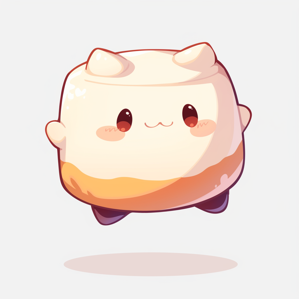 Adorable tofu character with black lines in pastel colors.