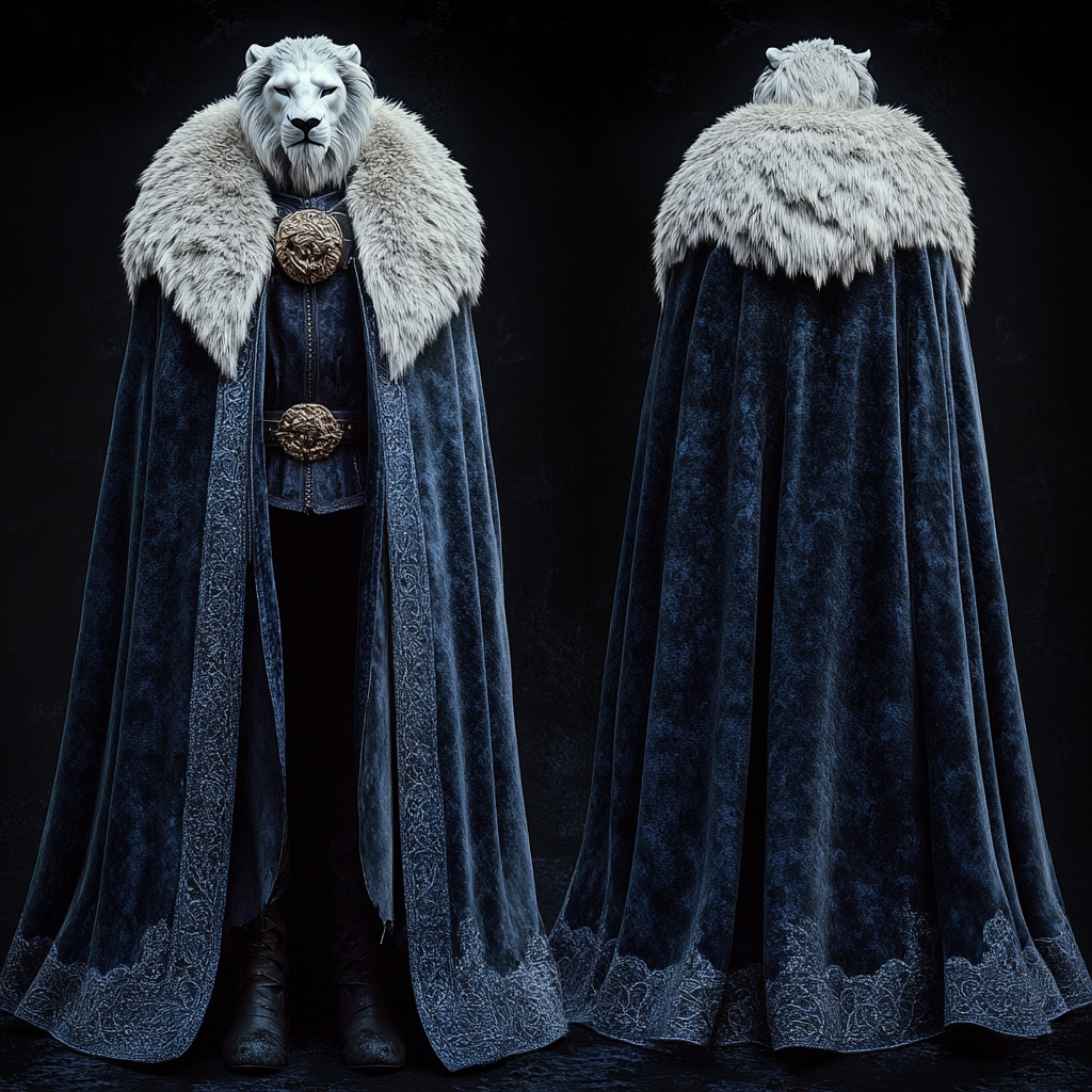 Adventurer's Dark Blue Cloak with White Lion Collar