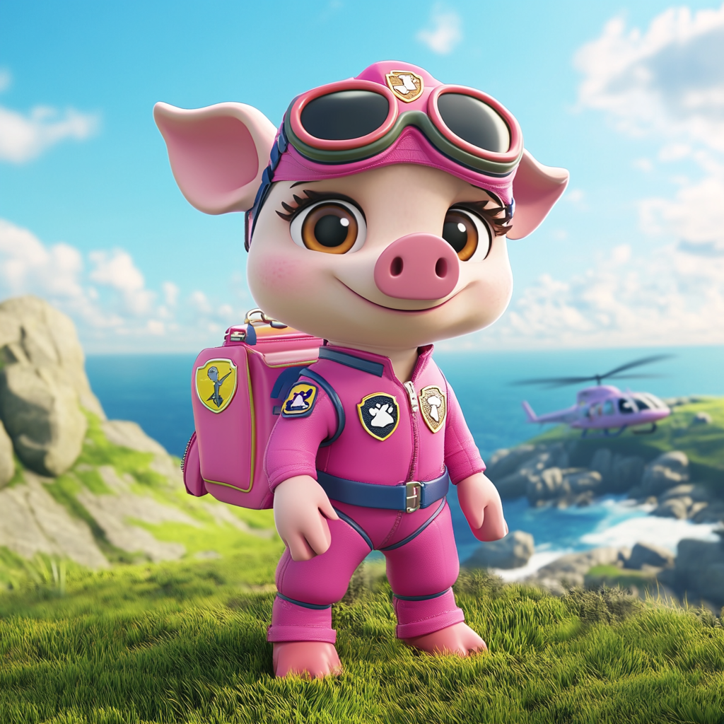 Adventurous Pig Pilot Ready for Rescue Mission