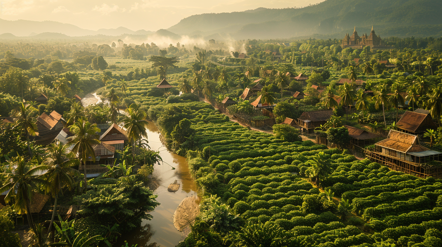 Aerial View of Cambodia's Vibrant Pepper Plantations