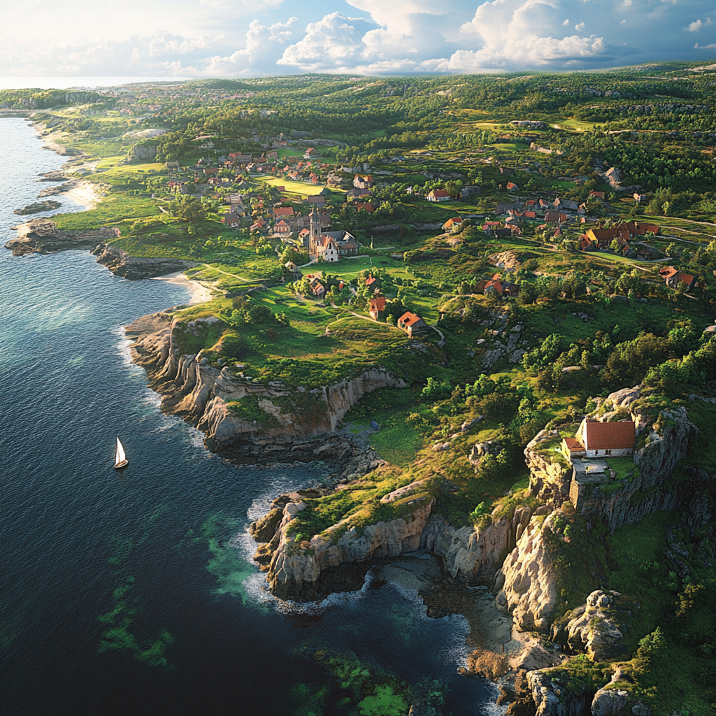 Aerial view of Bornholm's diverse, serene landscapes