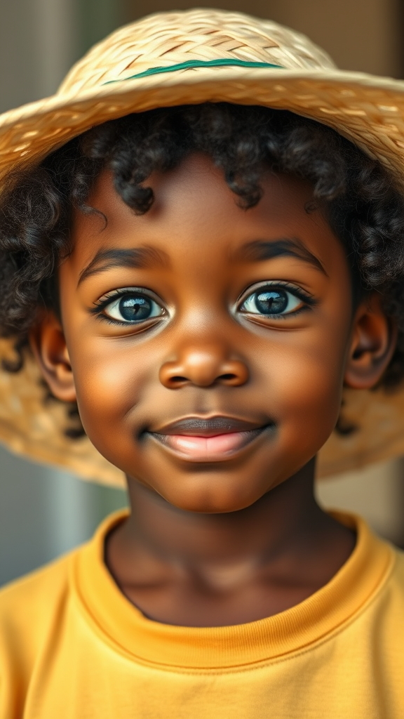 African American Boy with Easter Straw Hat