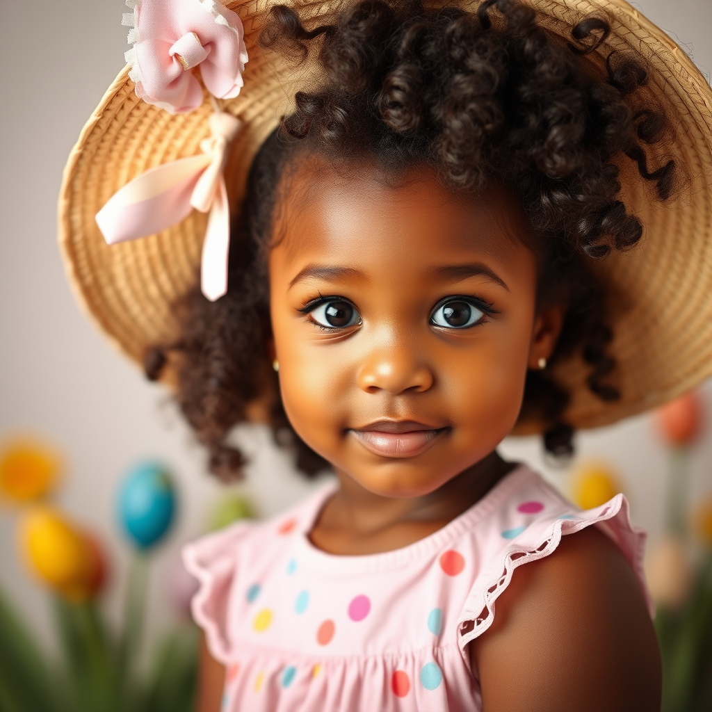 African American Girl with Easter Hat and Curls