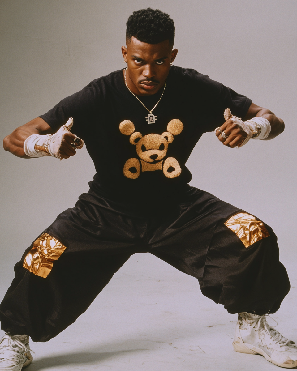 African American kung fu fighter poses for album