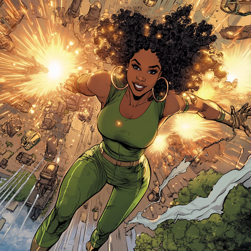 African American superhero saves women with superpowers in city