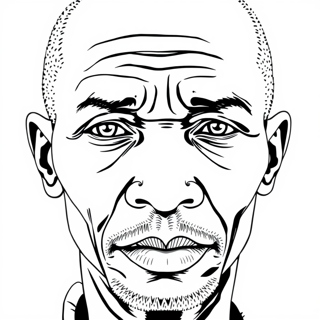 African Father Outline Drawing on Transparent Background