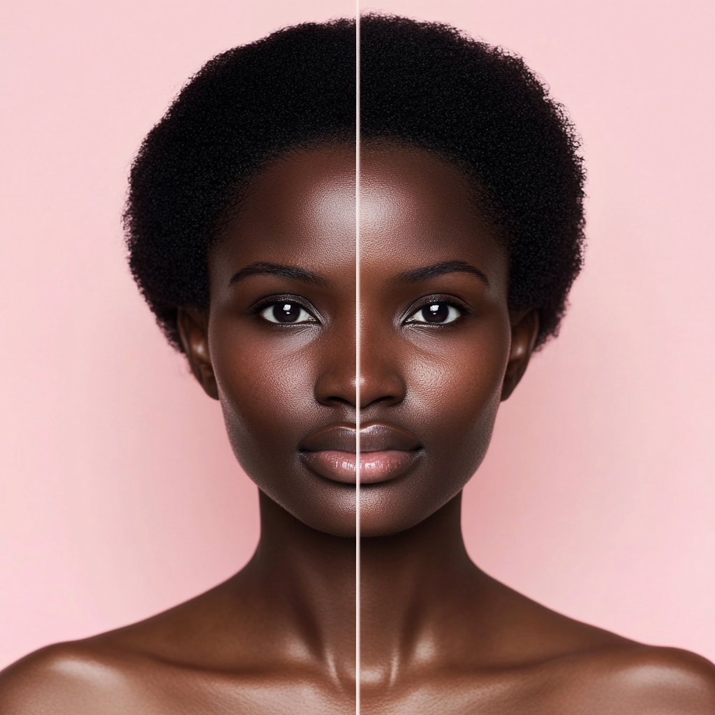 African woman's skin transformation from uneven to clear