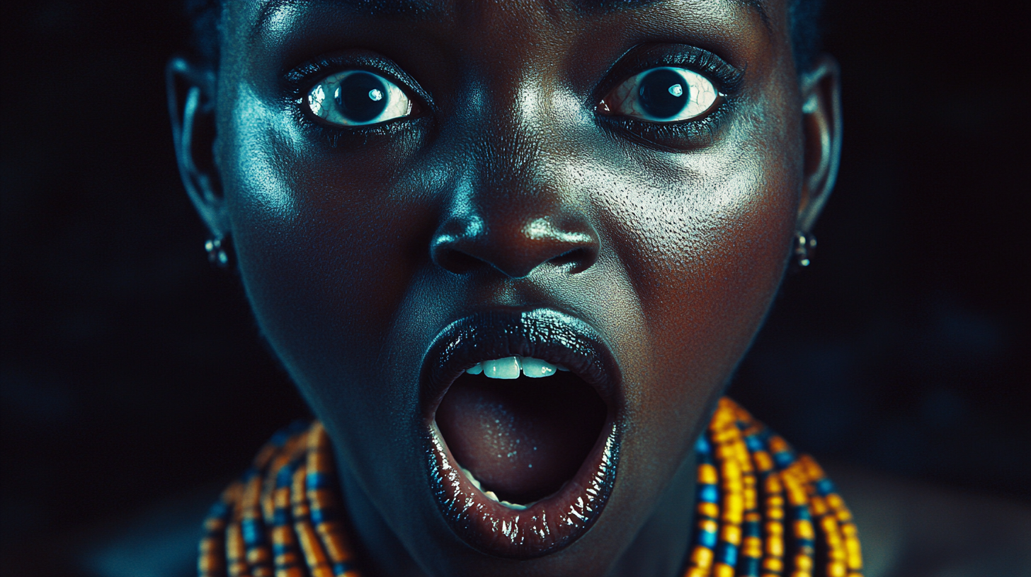 African woman in shock, essence of mythology depicted