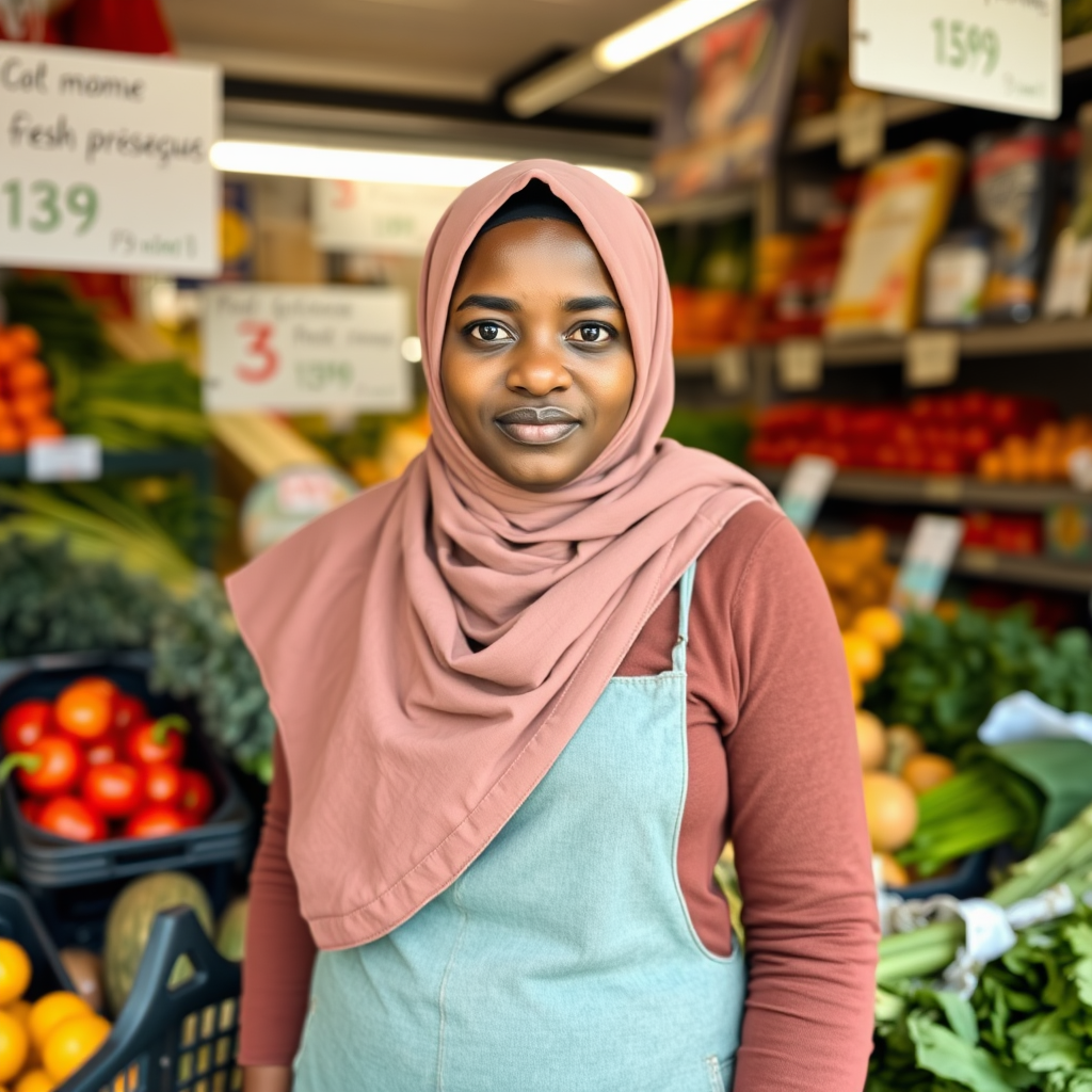 Aisha Proudly Poses by Her Fresh Produce Shop