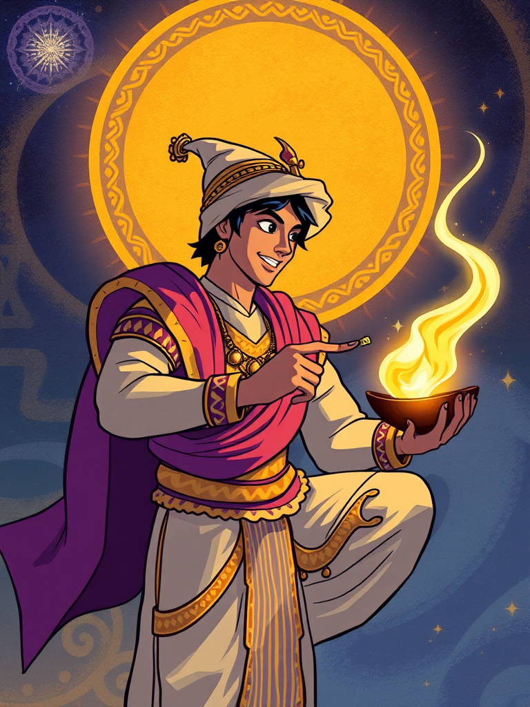 Aladdin in the magical Arabian Nights adventures.