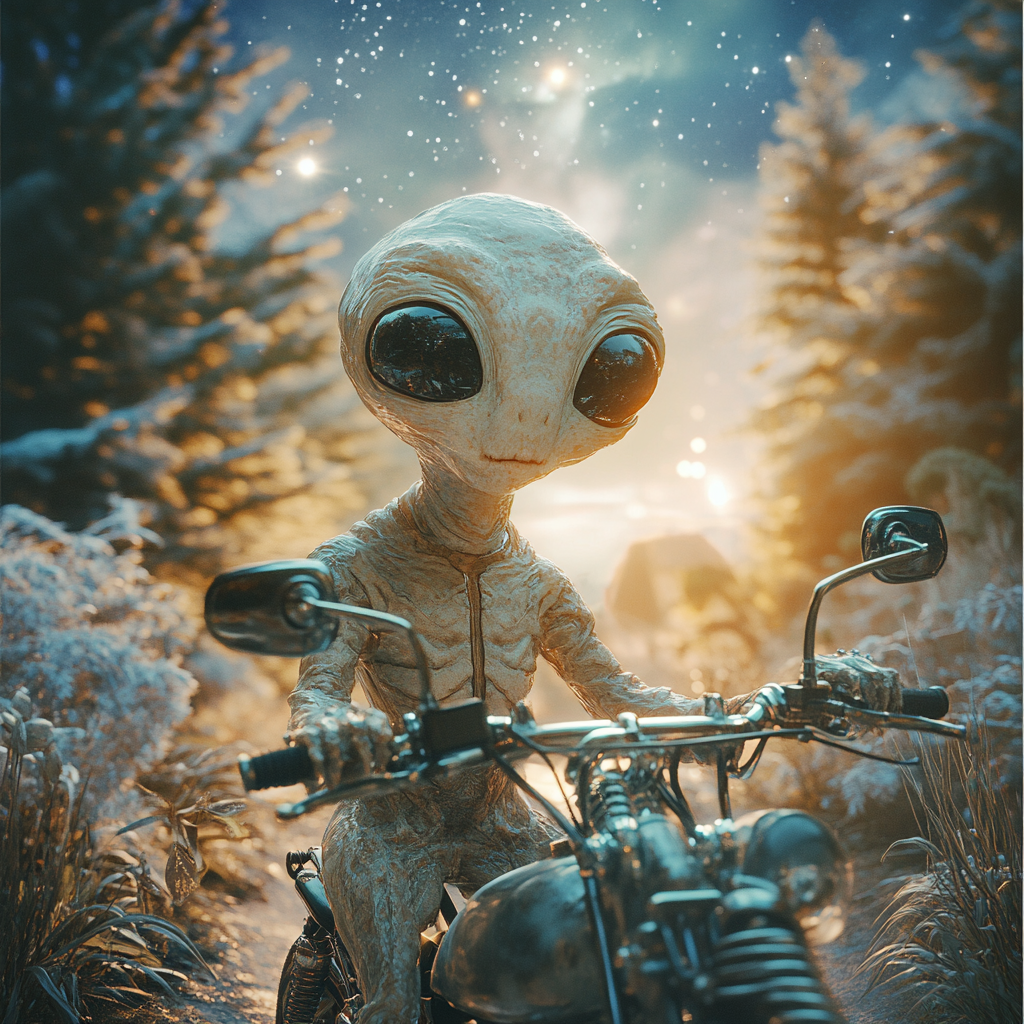 Alien Guarding Motorcycle in Extraterrestrial World