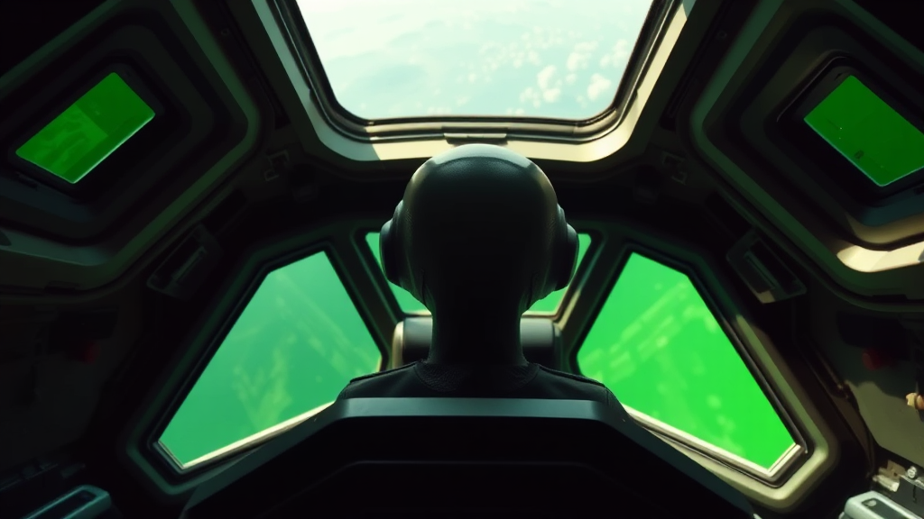 Alien flying spaceship with green screen windows.