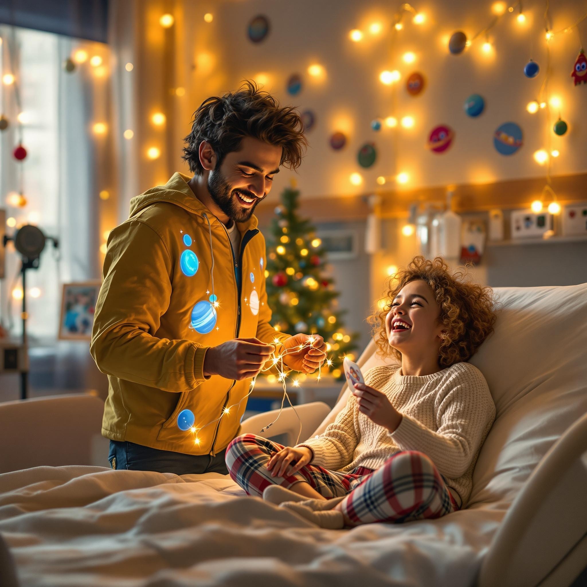 Aman and Charlotte Decorating a Festive Hospital Room
