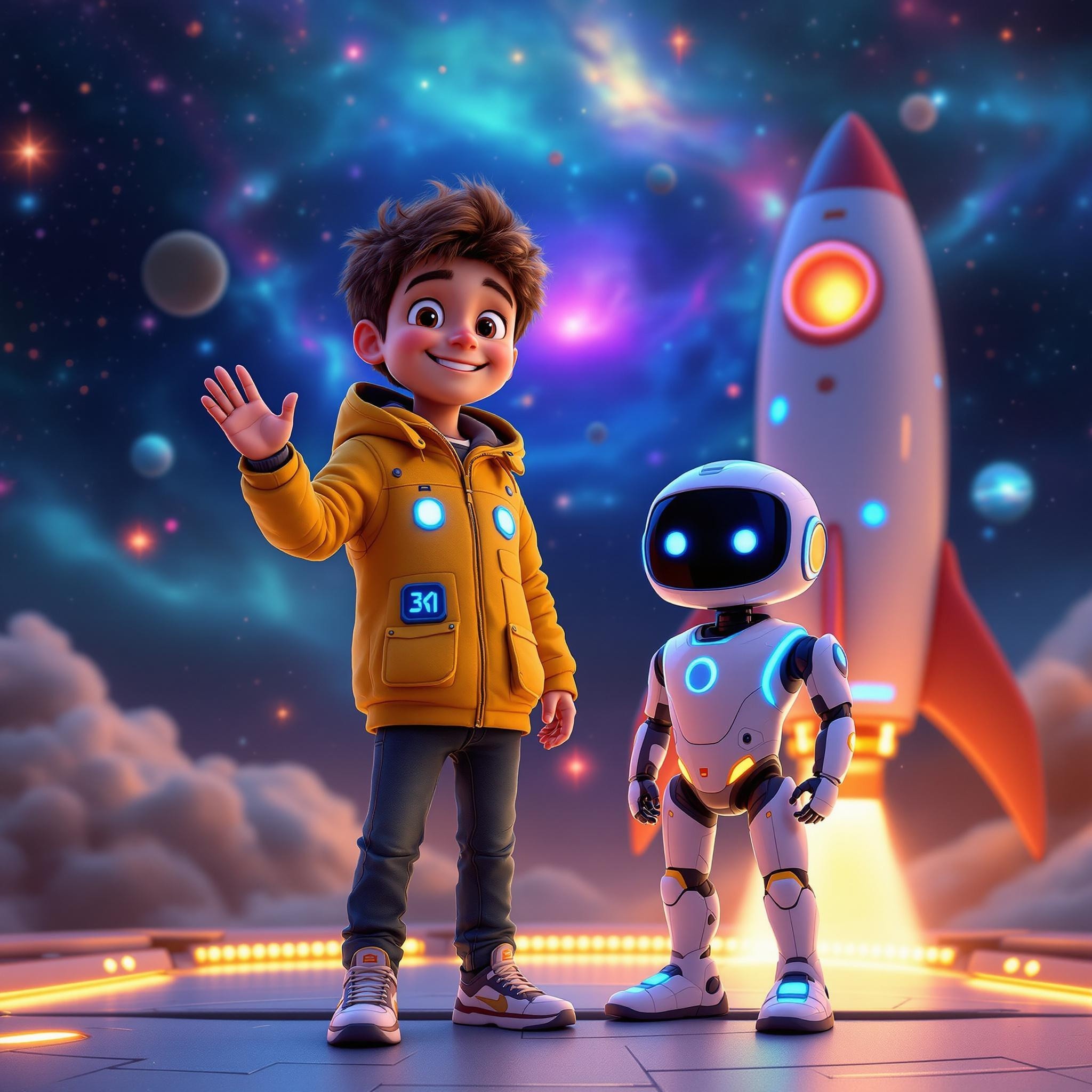 Aman and Robot Buddy Ready for Space Adventure