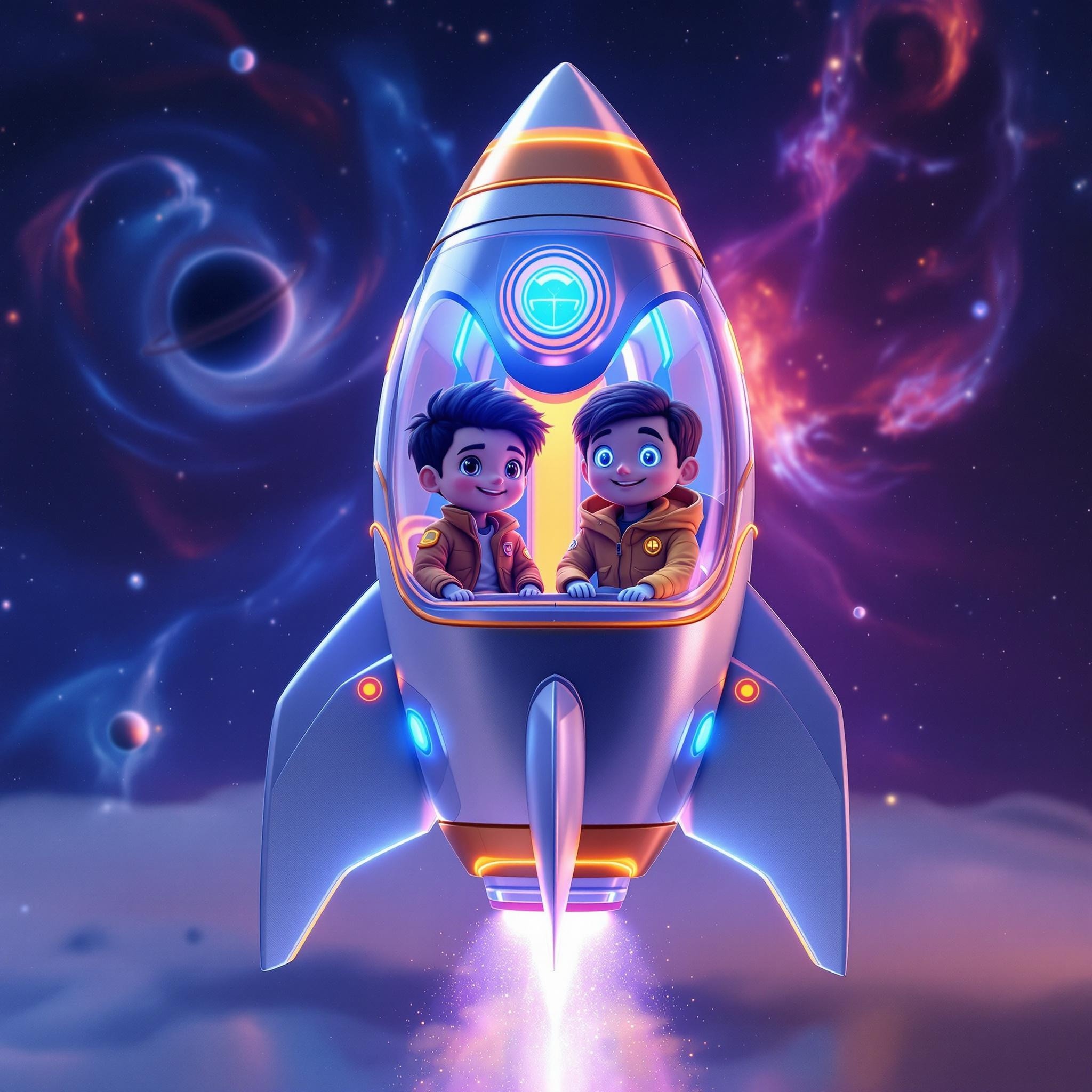 Aman and Spark's Futuristic Rocket Adventure