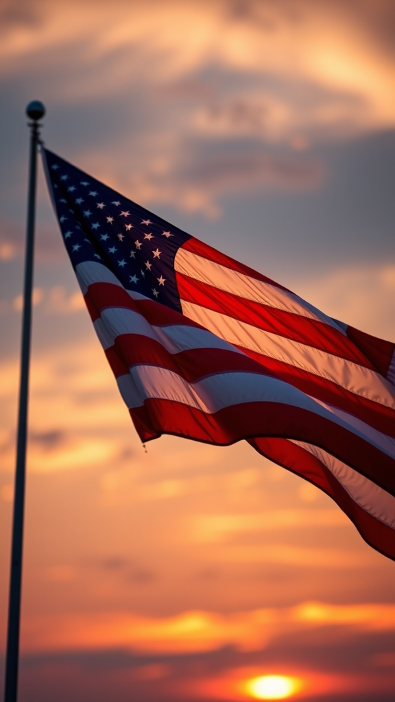 American Flag at Sunset Mobile Wallpaper