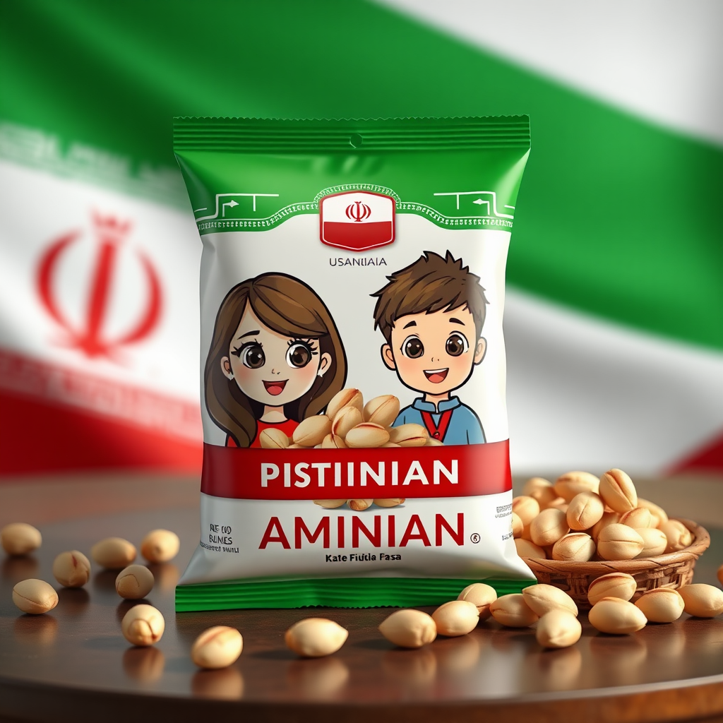 Aminian Pistachio Package: Iranian Girl and Boy Cartoon