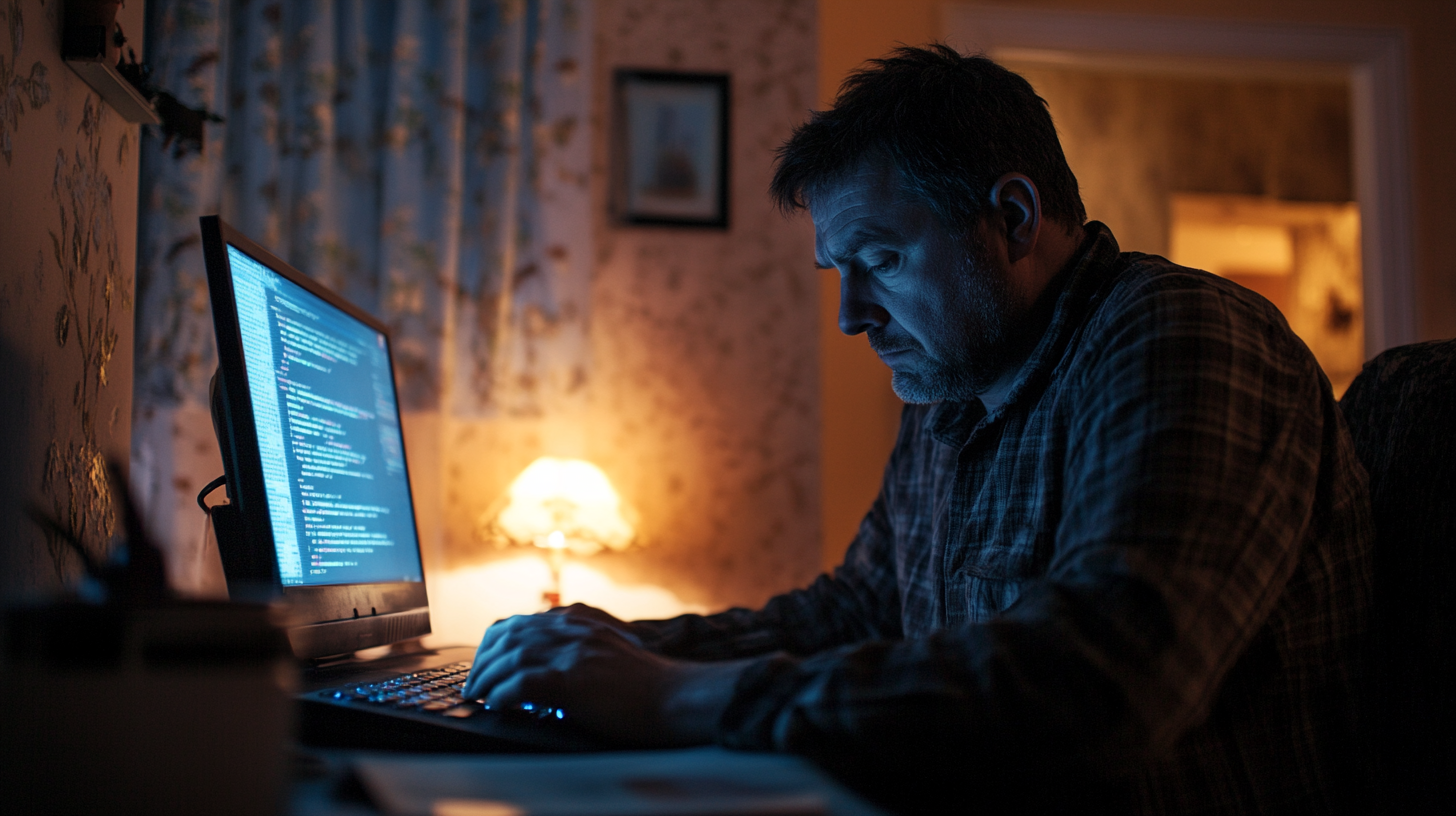 An Adult Man Using Computer at Home Afternoon