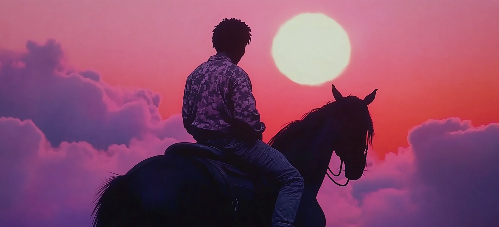 An African American Man Riding Black Horse