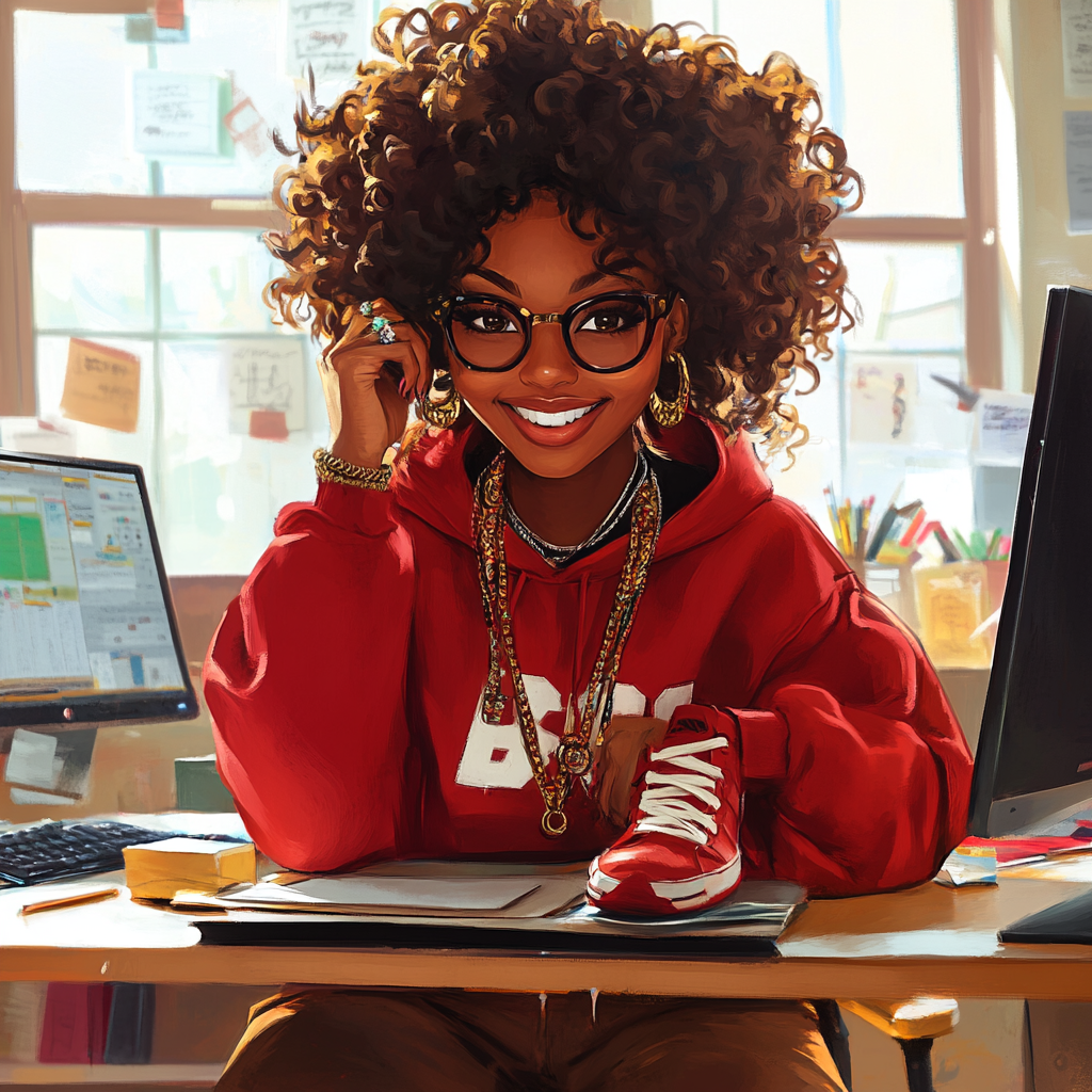 An African American woman smiling in classroom portrait.