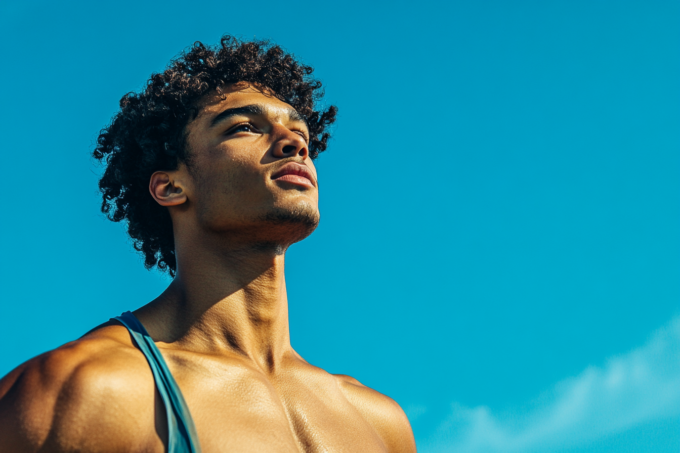 An Athletic Male in Sportswear Under Blue Sky